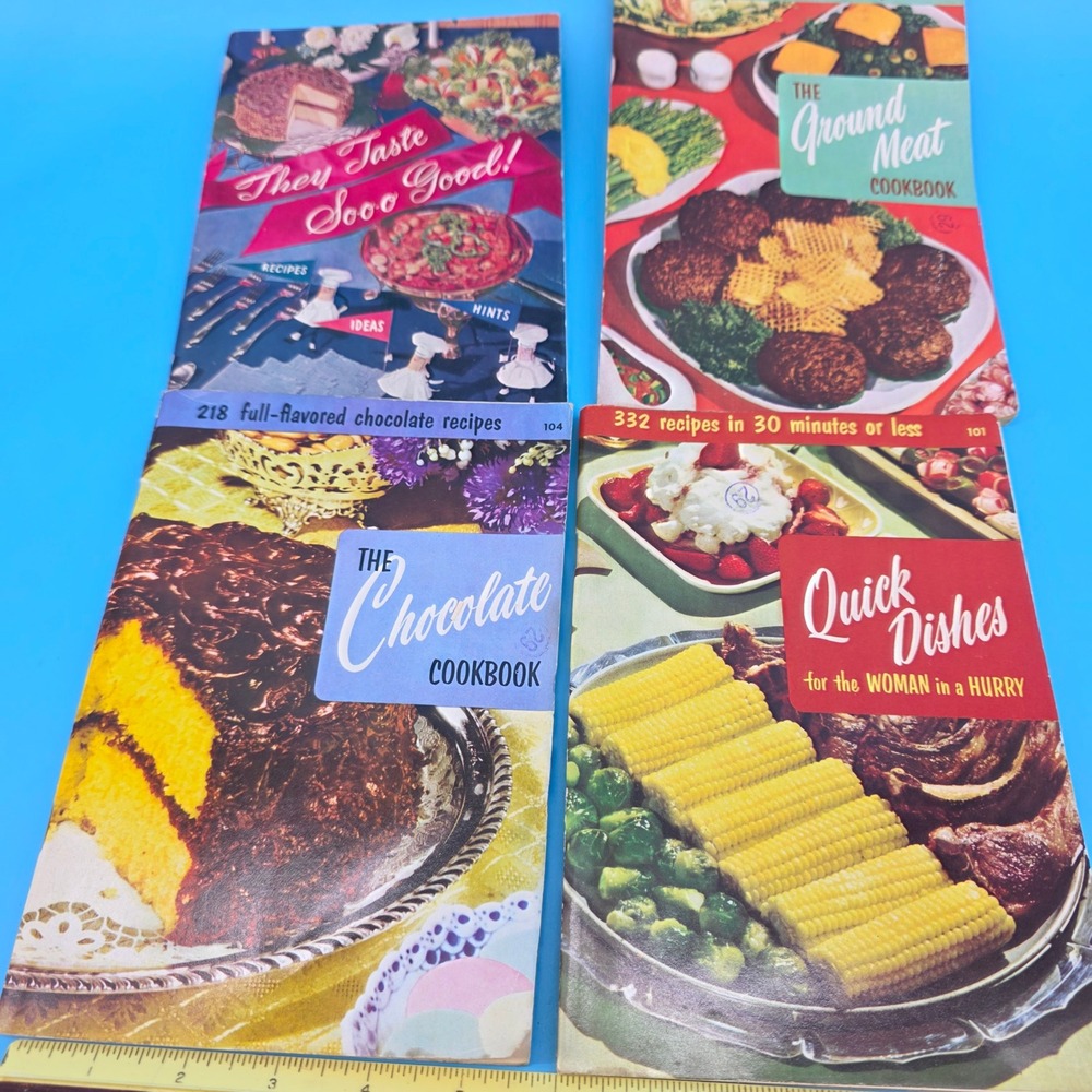 Vintage 1950s Cookbook Lot of 4 Chocolate Ground Meat Quick Dishes Mid Century